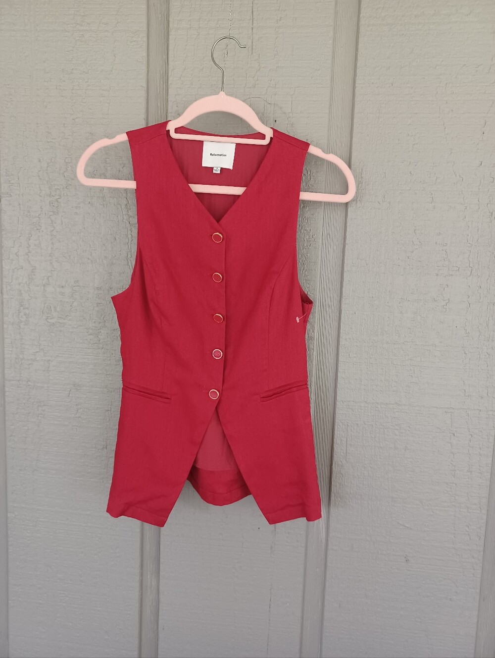Reformation Aspen Linen Top Vest Size 4 Women Sleeveless Red Buttons Feminine